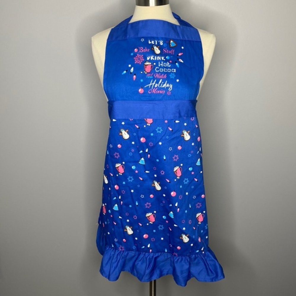 Huntington Home Blue‎ Winter/Christmas Ruffle Hem Apron